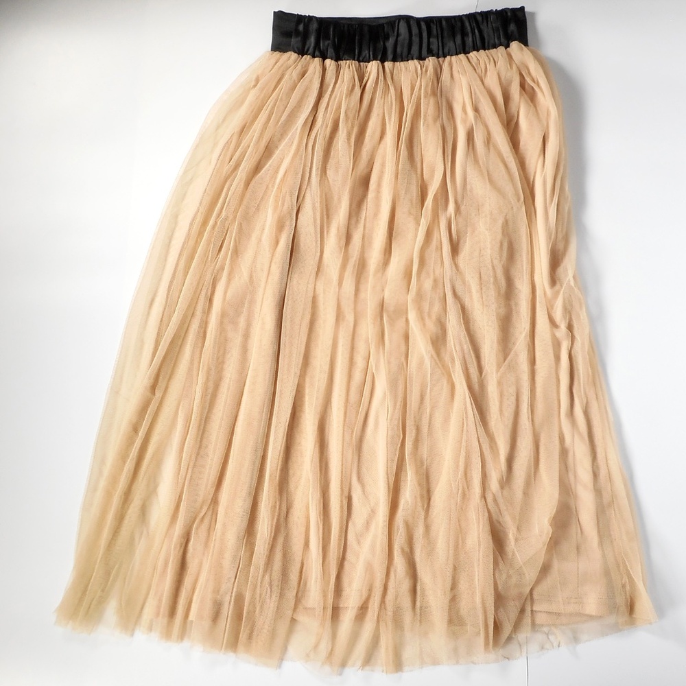 Pins and Needles Juniors Sz S Mesh Tulle Skirt Party Net Tan Neutral Lined